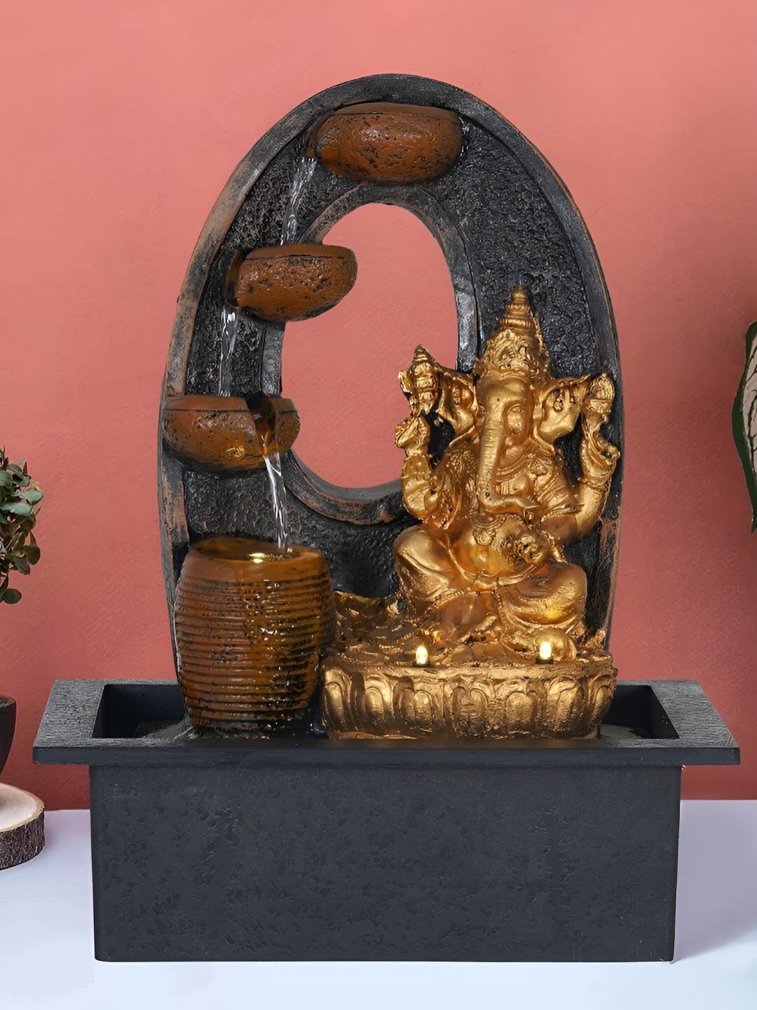 

Ancient Clock Makers Table Top Lord Ganesha Idol Water Fountain, Black