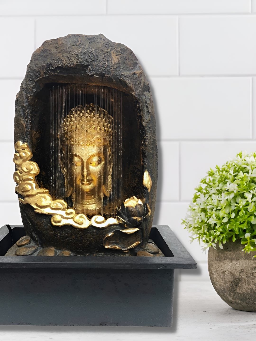 

Ancient Clock Makers Black & Gold Toned Buddha Water Fountain