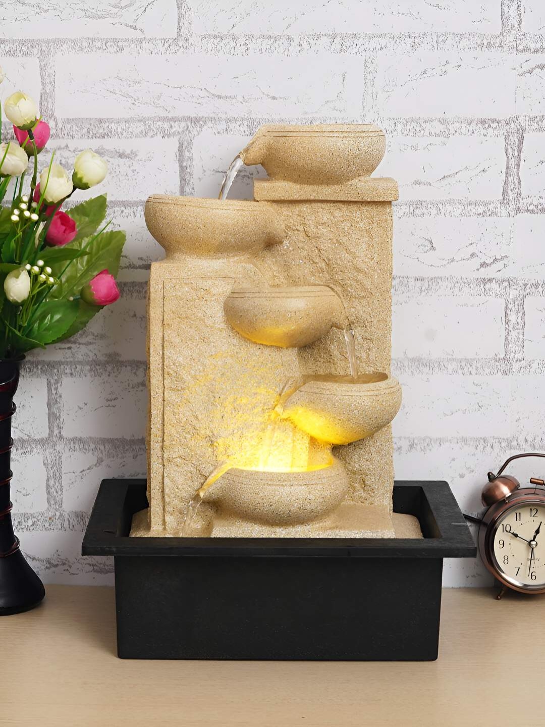 

Ancient Clock Makers Table Top Water Fountain, Cream