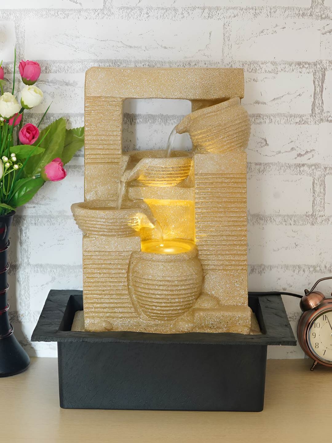 

Ancient Clock Makers Cream & Black 3 Diya Steps Table Water Fountain
