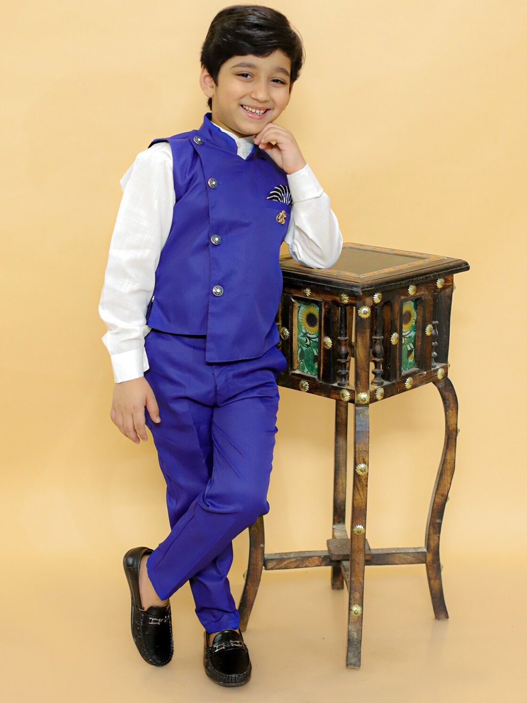 

BAESD Boys Single Breasted Cotton 3-Piece Suit, Navy blue