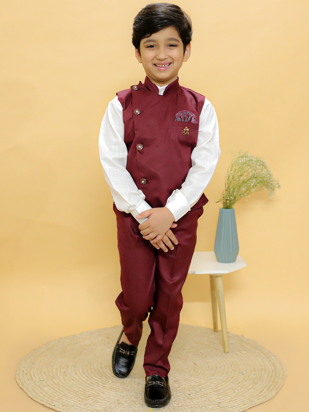 

BAESD Boys Mandarin Collar 3 Piece Suit, Maroon