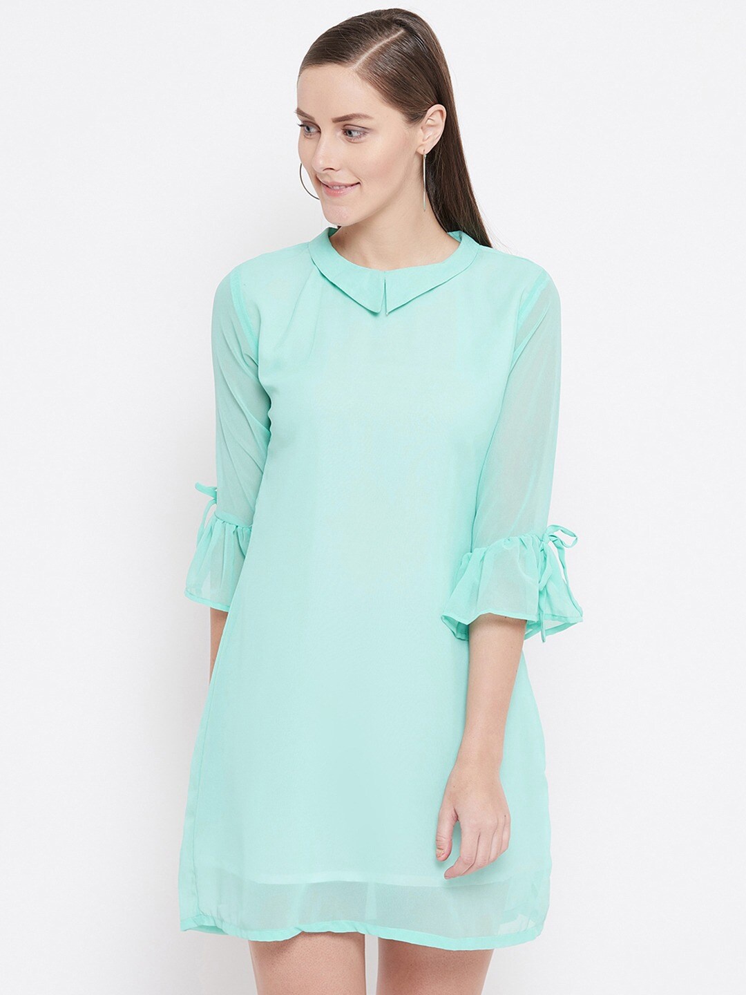 

BAESD Bell Sleeves Georgette A-Line Dress, Sea green