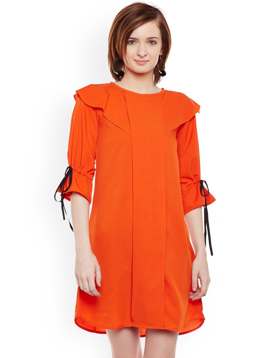 

BAESD Crepe Bell Sleeves A-Line Mini Dress, Orange