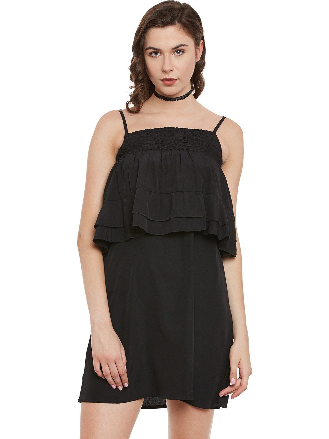 

BAESD Shoulder Straps Layered A-Line Dress, Black