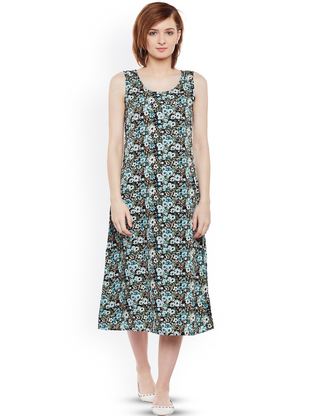 

BAESD Floral Printed Sleeveless A-Line Midi Dress, Black