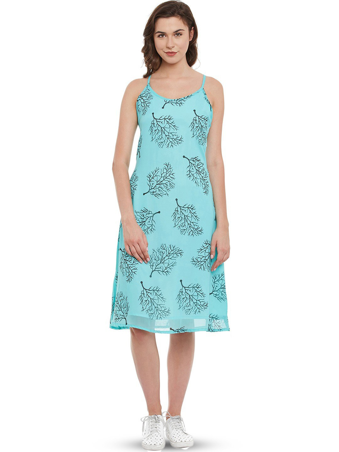 

BAESD Floral Printed Shoulder Straps Georgette A-Line Dress, Blue