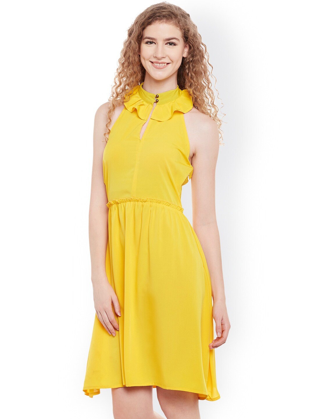 

BAESD Halter Neck Sleeveless Fit & Flare Mini Dress, Yellow