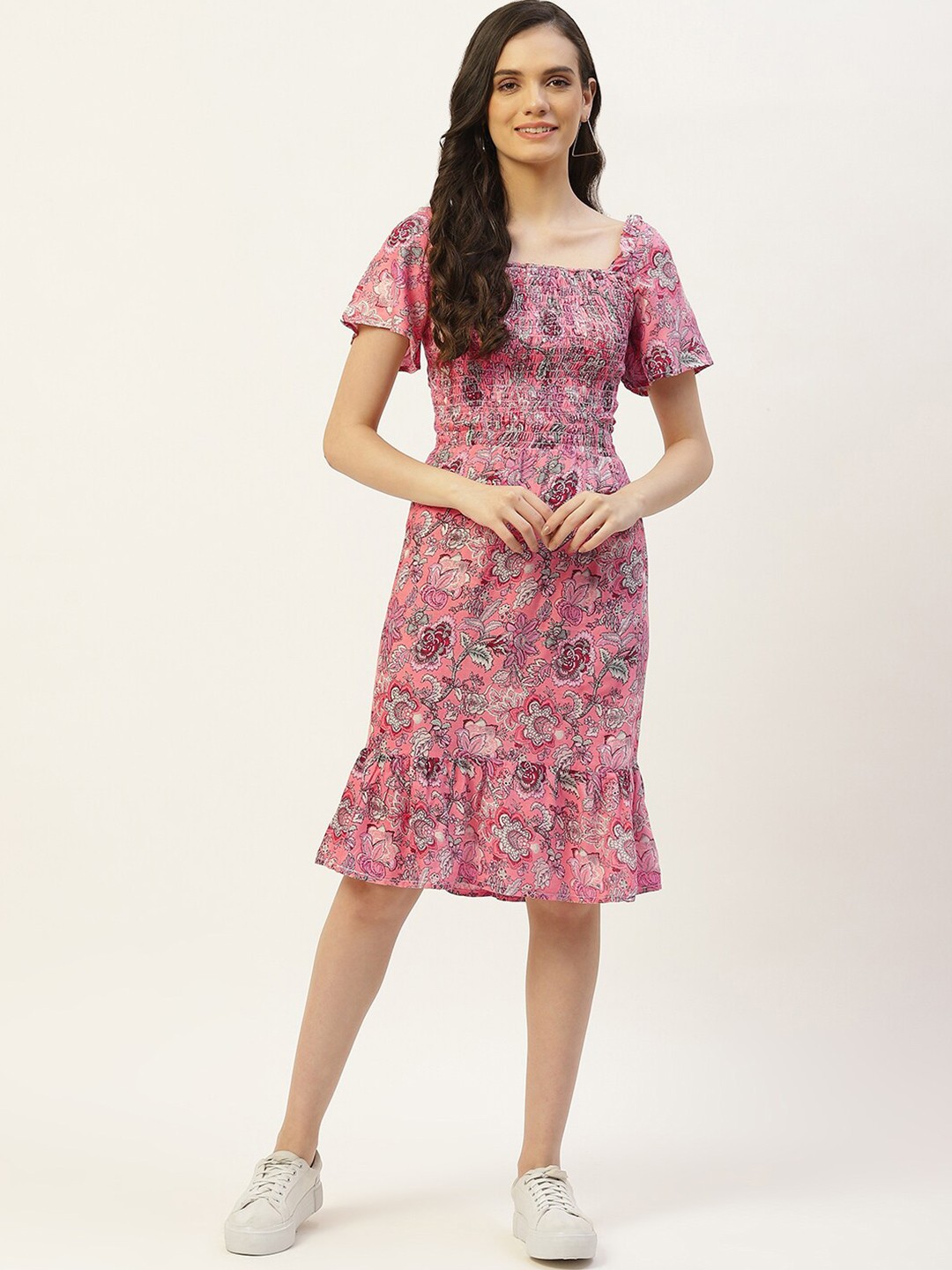

BAESD Floral Printed A-Line Dress, Pink