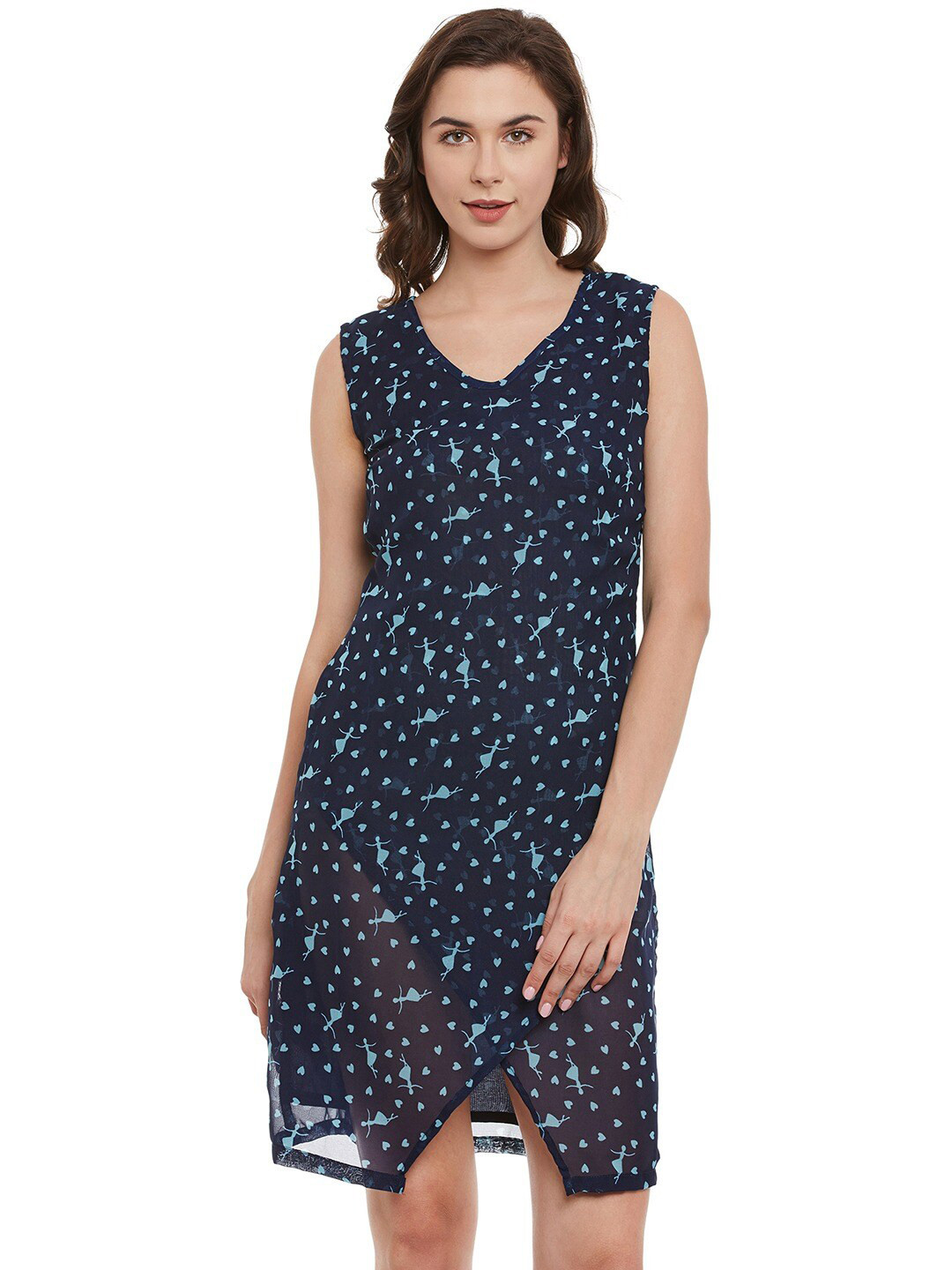 

BAESD Conversational Printed Georgette A-Line Dress, Navy blue