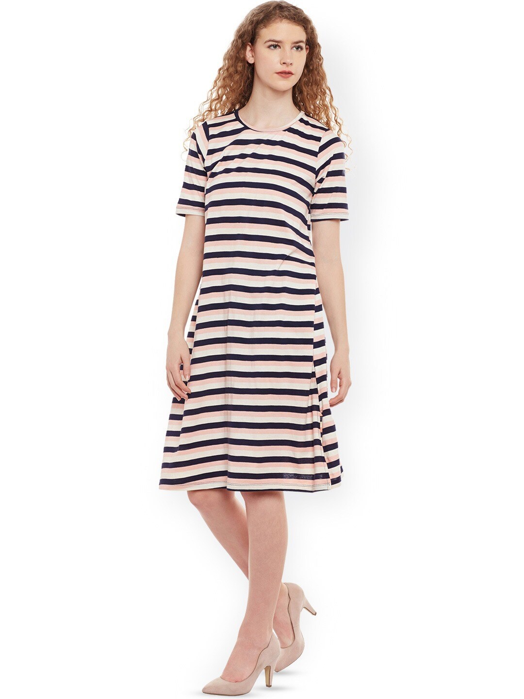 

BAESD Striped Short Sleeves Cotton T-shirt Dress, Blue