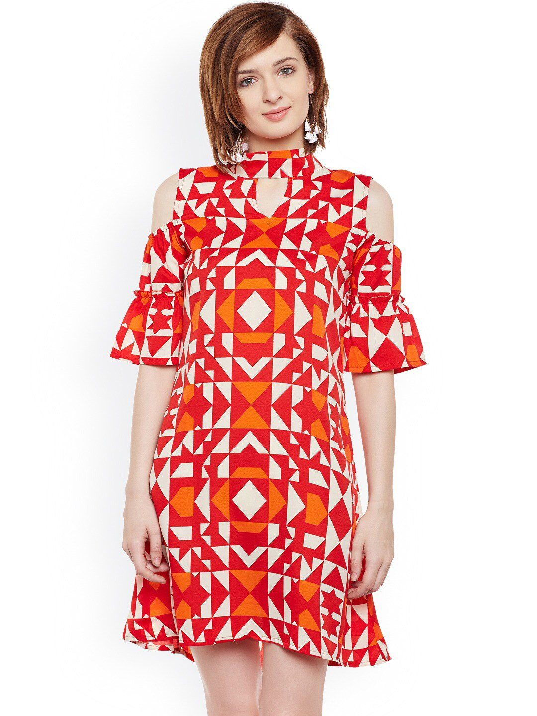 

BAESD Geometric Printed A Line Mini Dress, Red