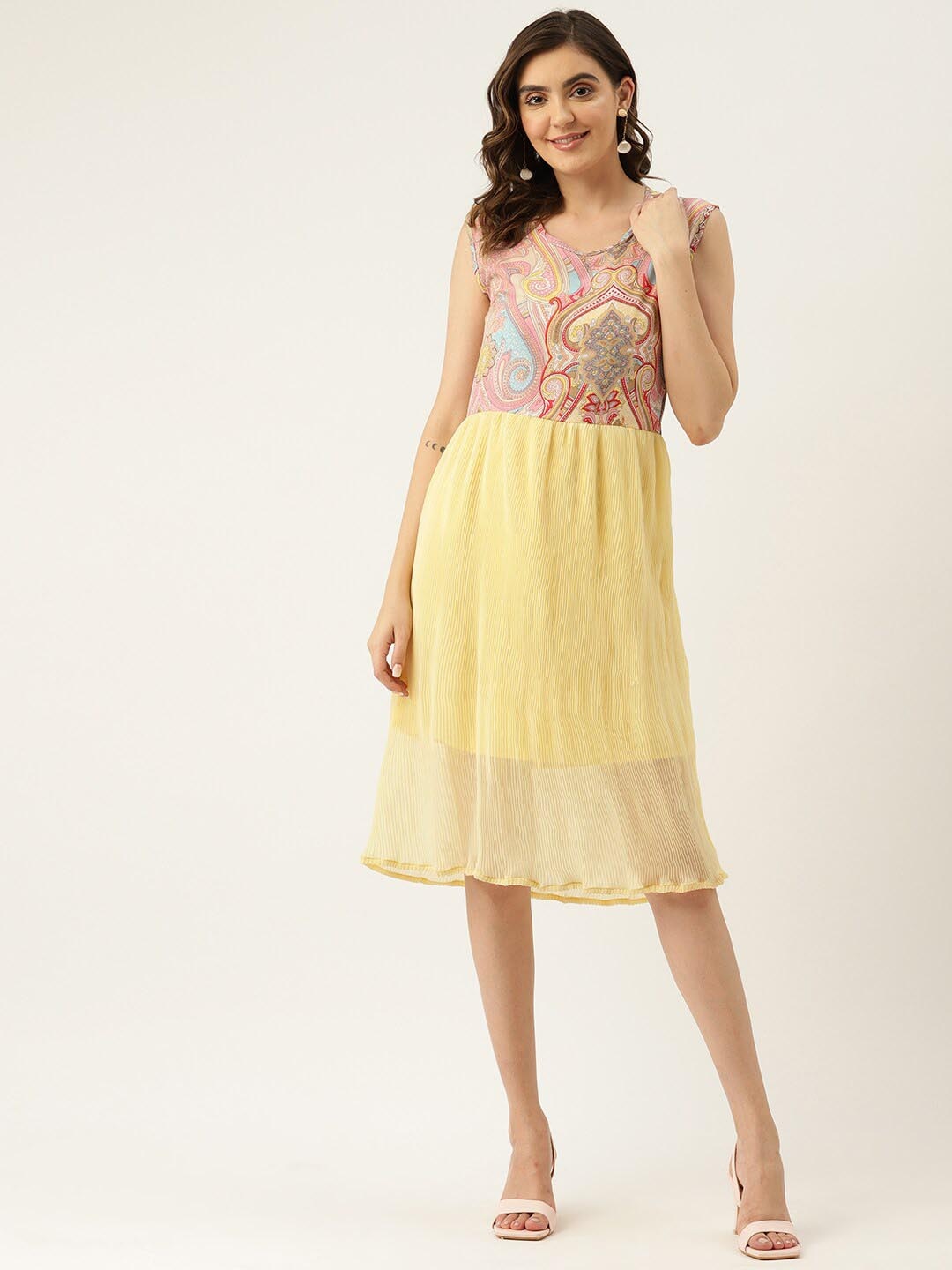 

BAESD Ethnic Motifs Printed A Line Dress, Yellow