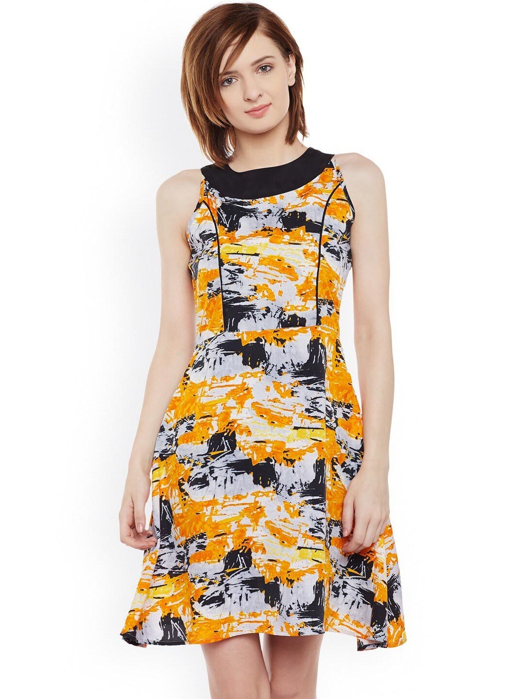 

BAESD Abstract Printed Fit & Flare Mini Dress, Orange