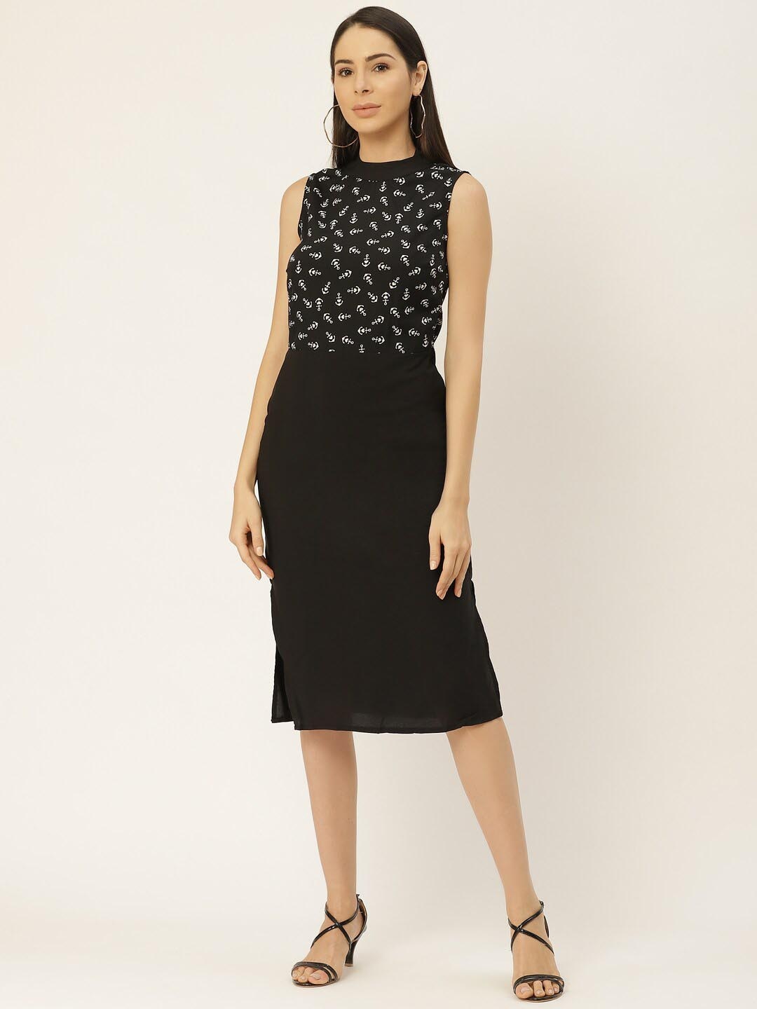 

BAESD Floral Printed Sleeveless Sheath Midi Dress, Black