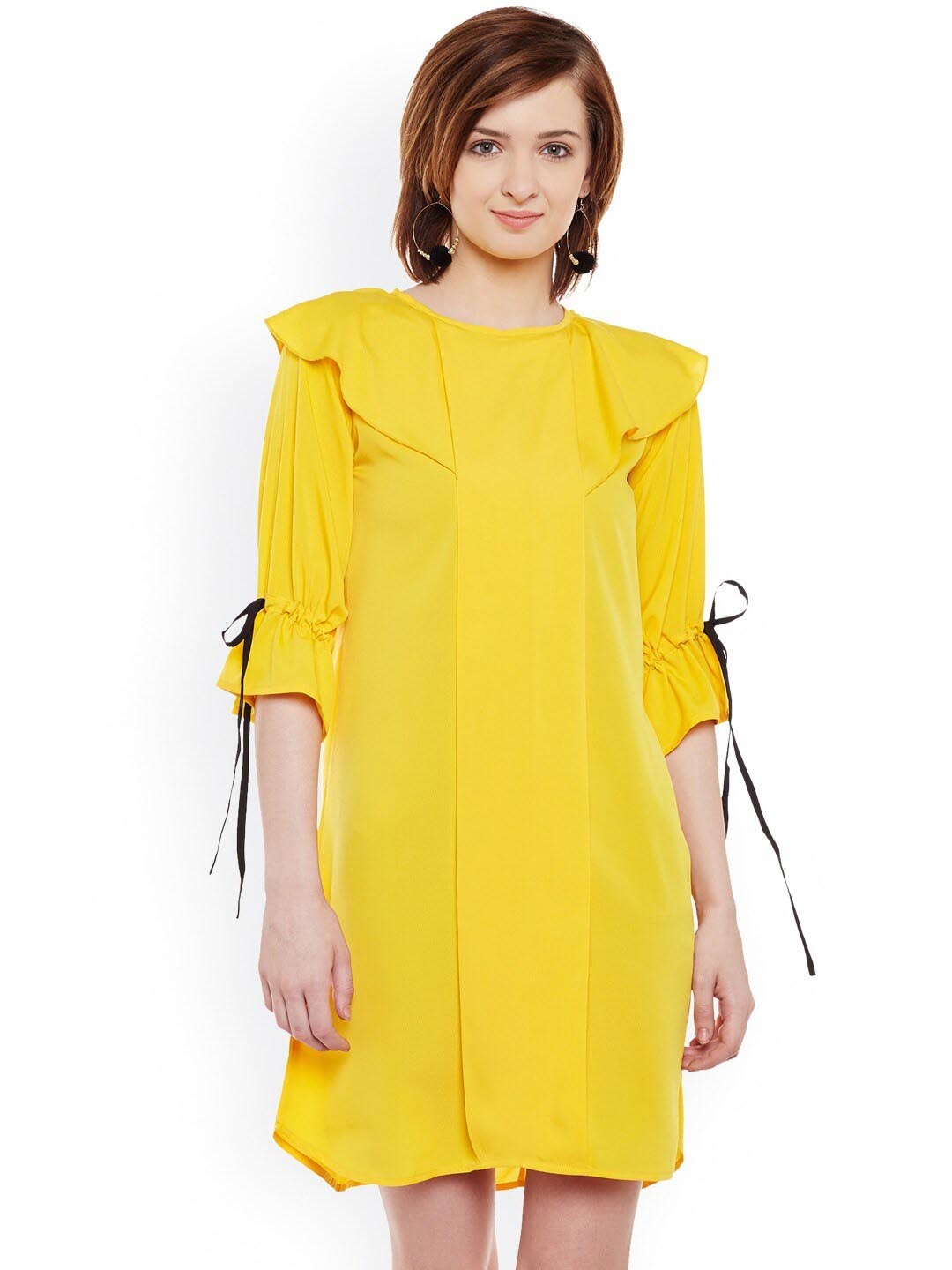 

BAESD Bell Sleeves Ruffles Detail A-Line Mini Dress, Yellow