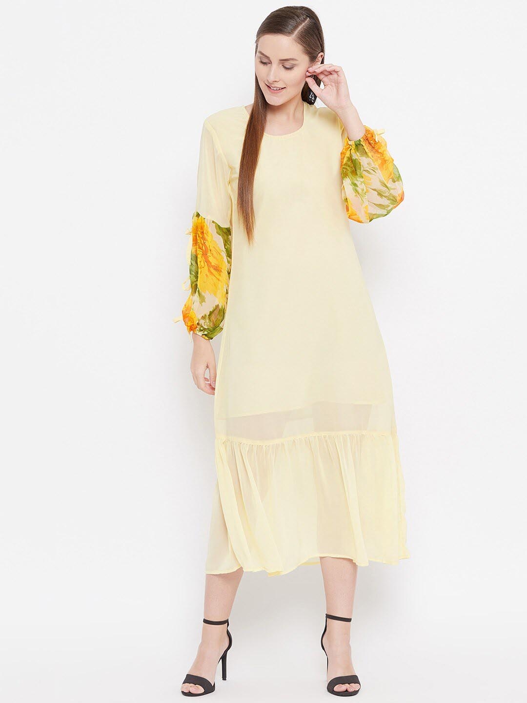 

BAESD Puff Sleeves Maxi Dress, Yellow