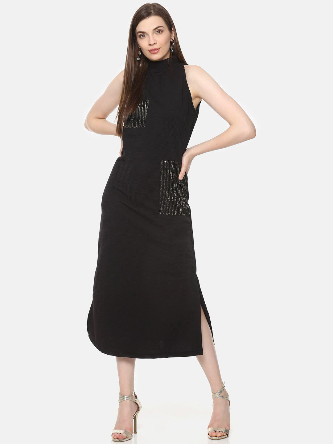 

BAESD Embellished Sheath Cotton Midi Dress, Black