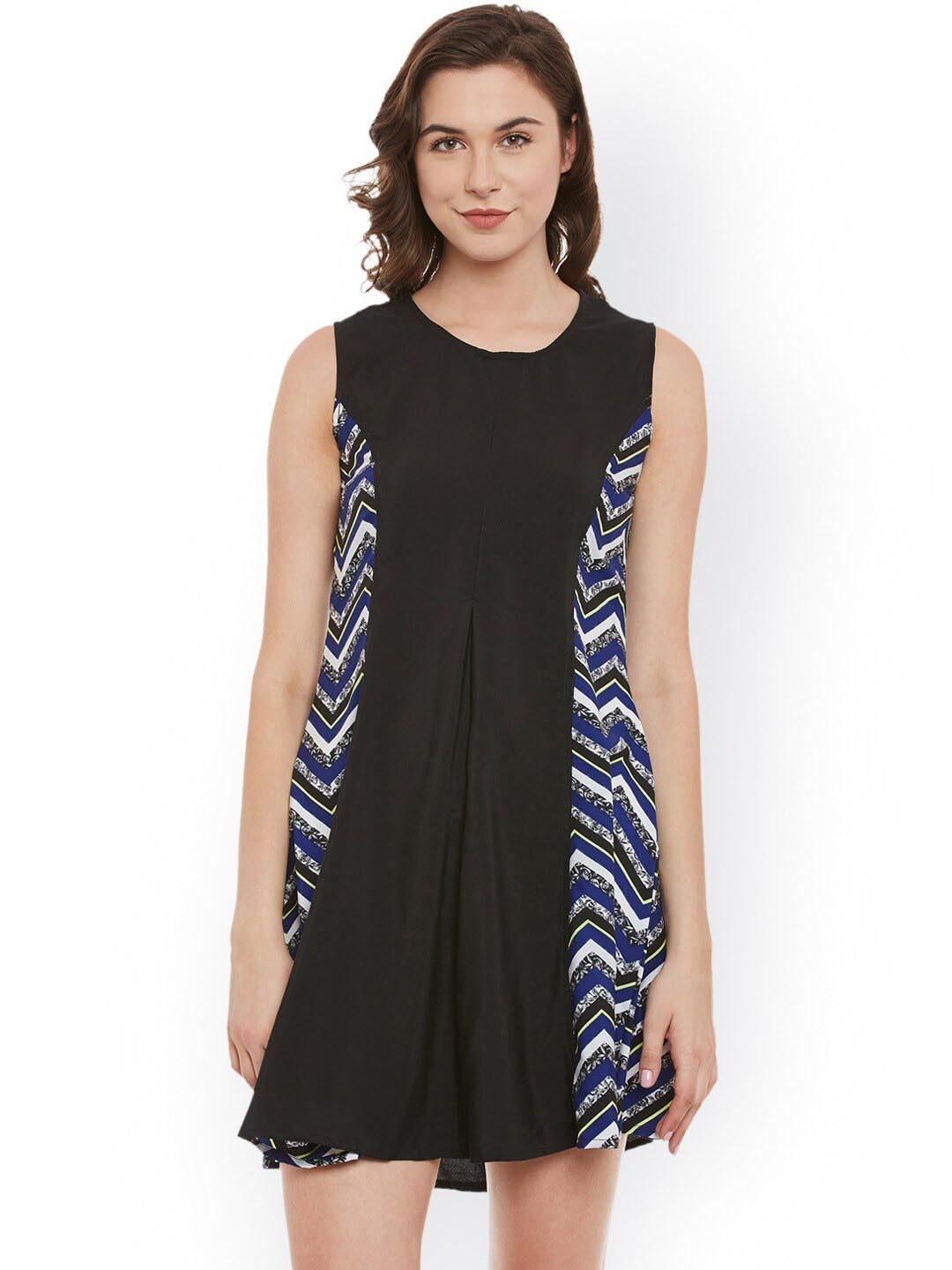 

BAESD Geometric Printed A-Line Mini Dress, Black