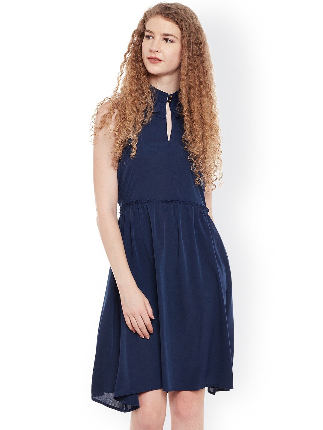 

BAESD Mandarin Collar A Line Dress, Navy blue
