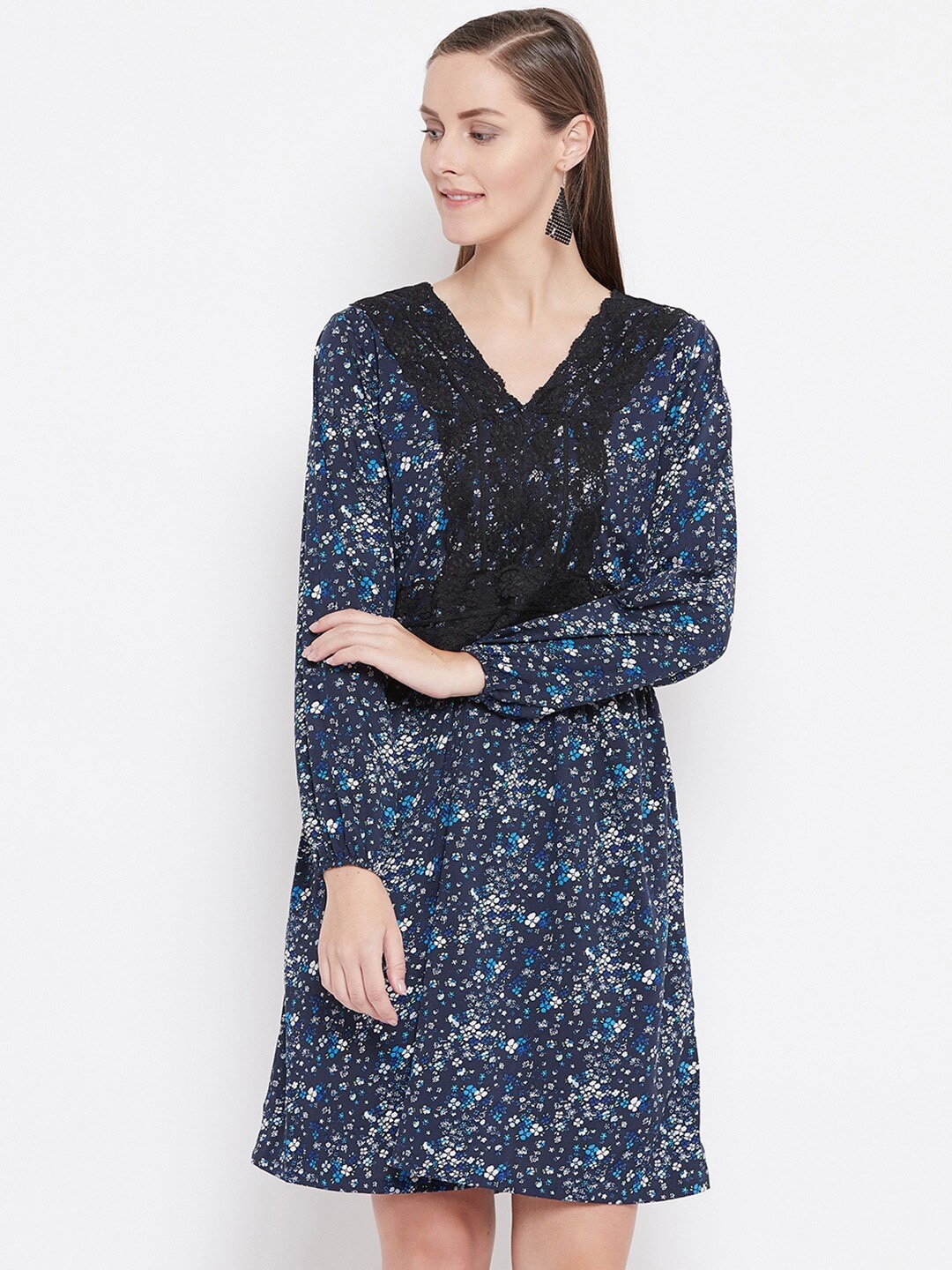 

BAESD Floral Printed Fit & Flare Dress, Navy blue