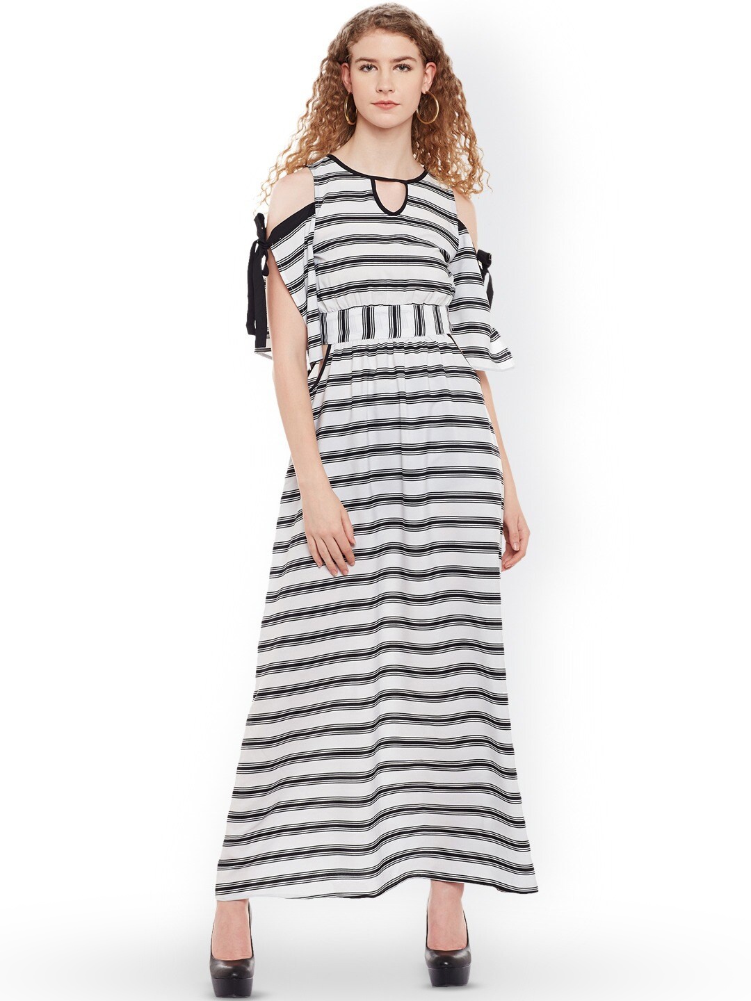 

BAESD Striped Cold Shoulder Sleeves Maxi Dress, White