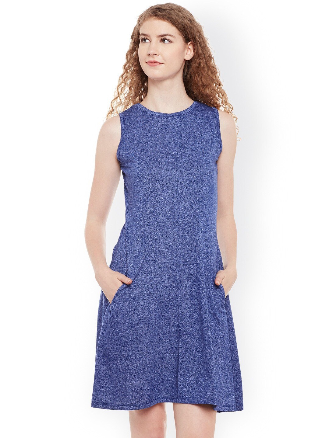 

BAESD Self Design Cotton A-Line Dress, Blue