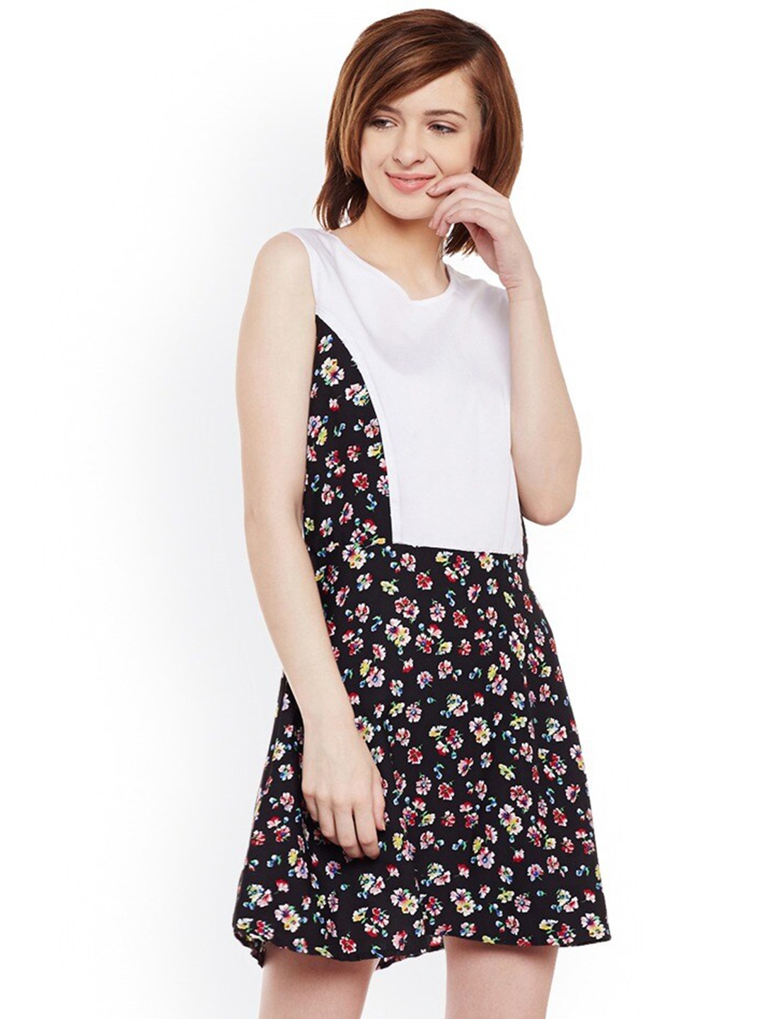 

BAESD FLoral Printed A-Line Dress, Black