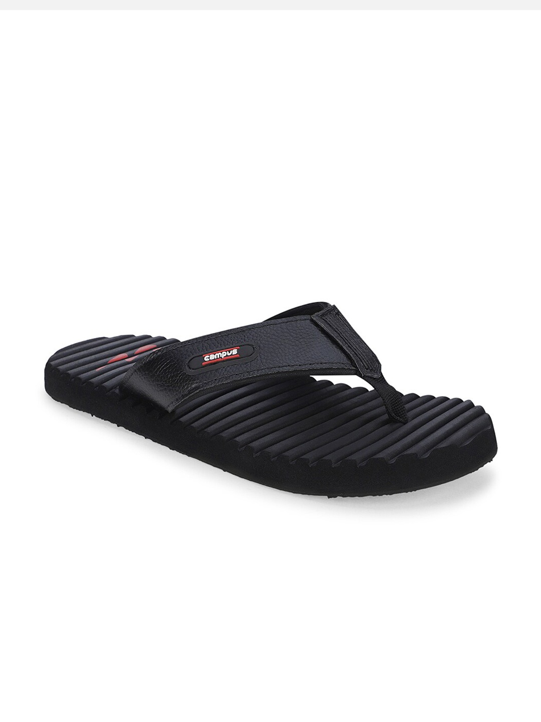 

Campus Men Textured Anti-Skid Thong Flip-Flops, Black