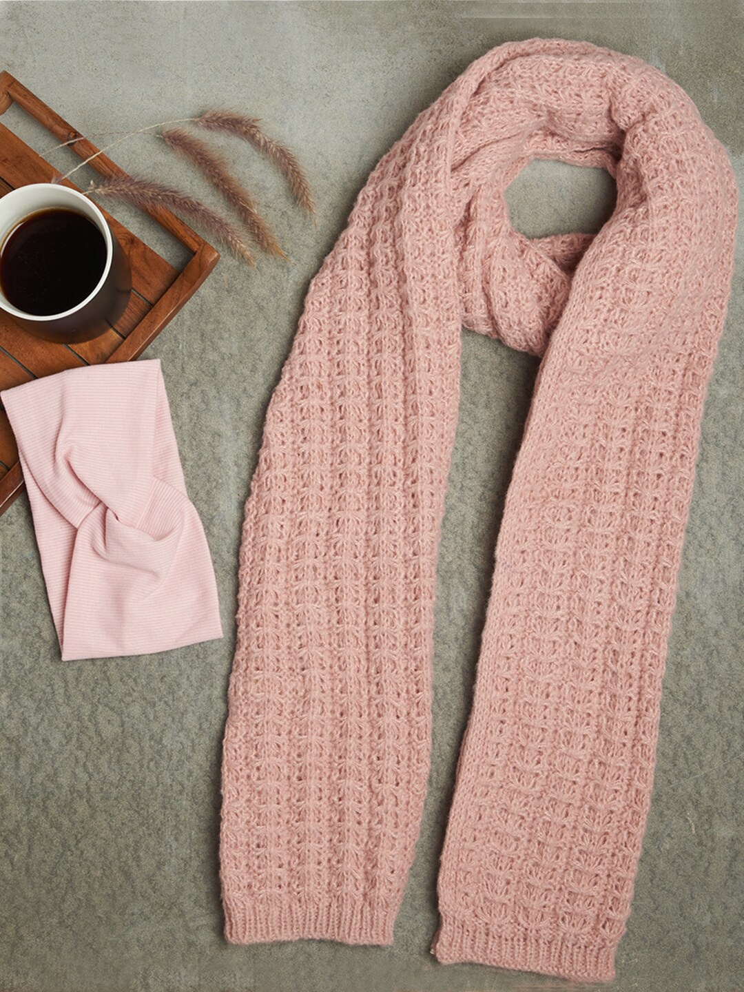 

ToniQ Self Design Woollen Stole With Headband, Pink