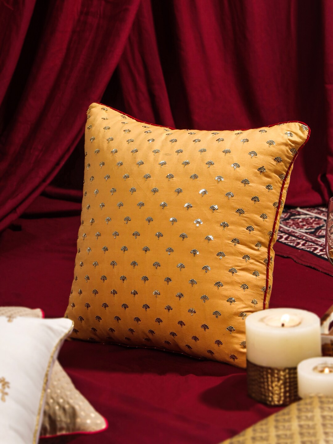 

House of Pataudi Beige ethnic Motifs Square Cushion Cover