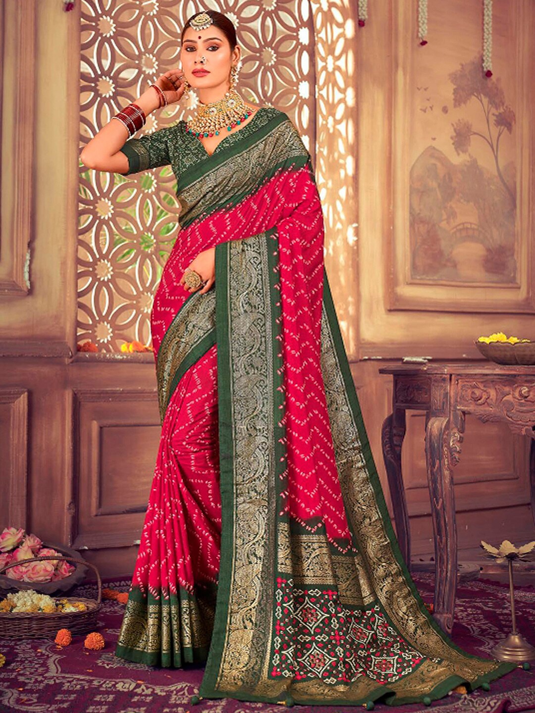 

Mitera Pink Ethnic Motifs Silk Blend Designer Banarasi Saree