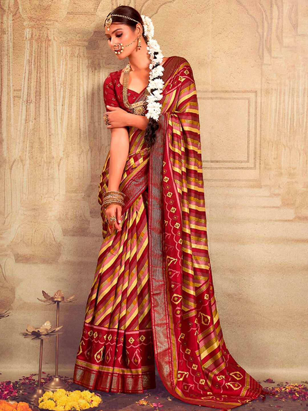 

Mitera Leheriya Printed Saree, Red