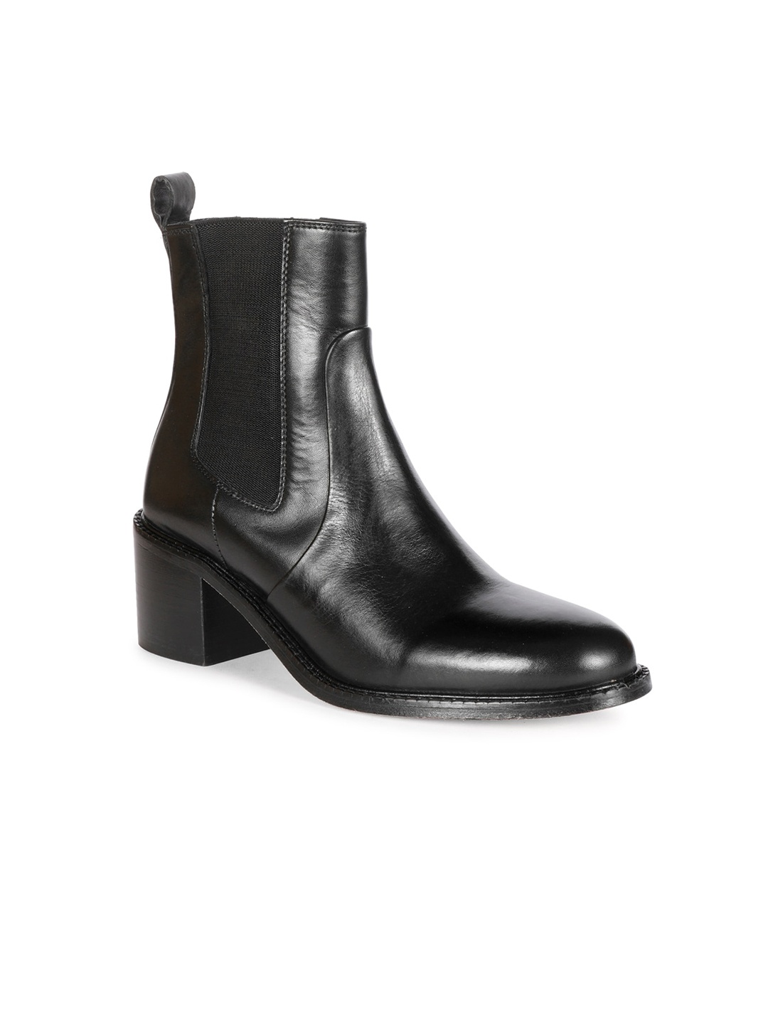 

Saint G Women Textured Block-Heeled Genuine Leather Mid-Top Chelsea Boots, Black