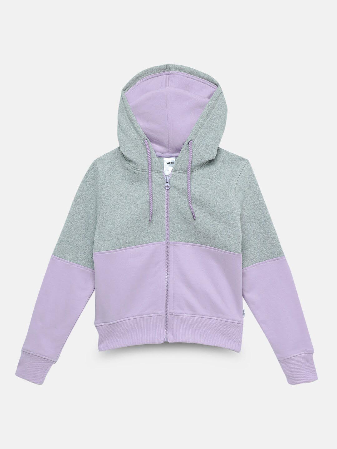 

mackly Girls Colourblocked Hooded Front Open Sweatshirt, Grey