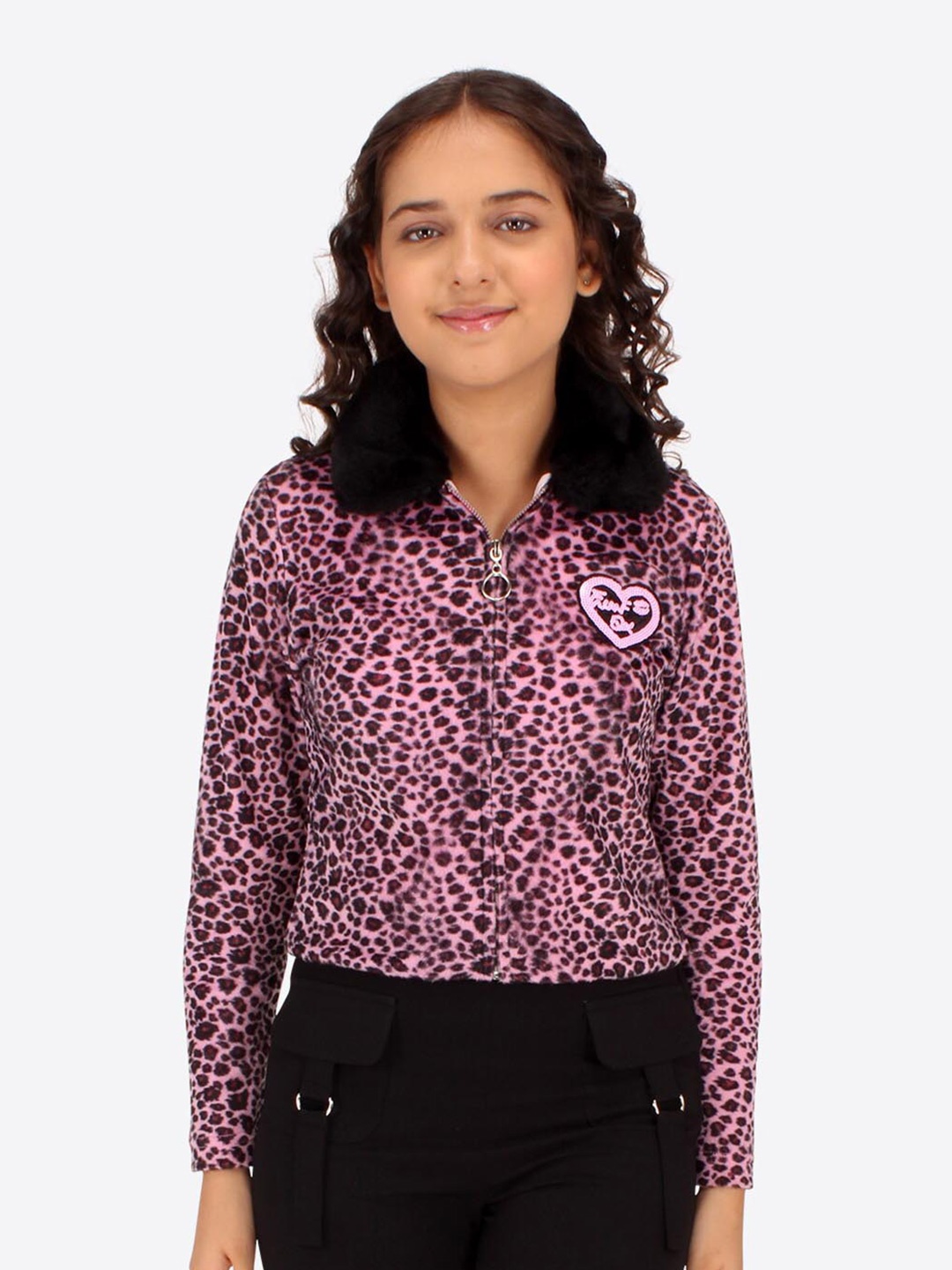 

CUTECUMBER Girls Animal Printed Fleece Front-Open Sweatshirt, Pink