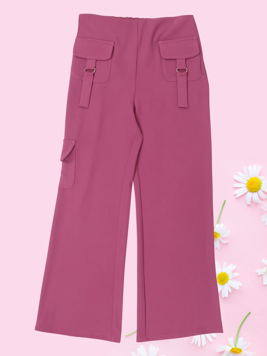 

CUTECUMBER Girls Mid-Rise Plain Parallel Trousers, Pink