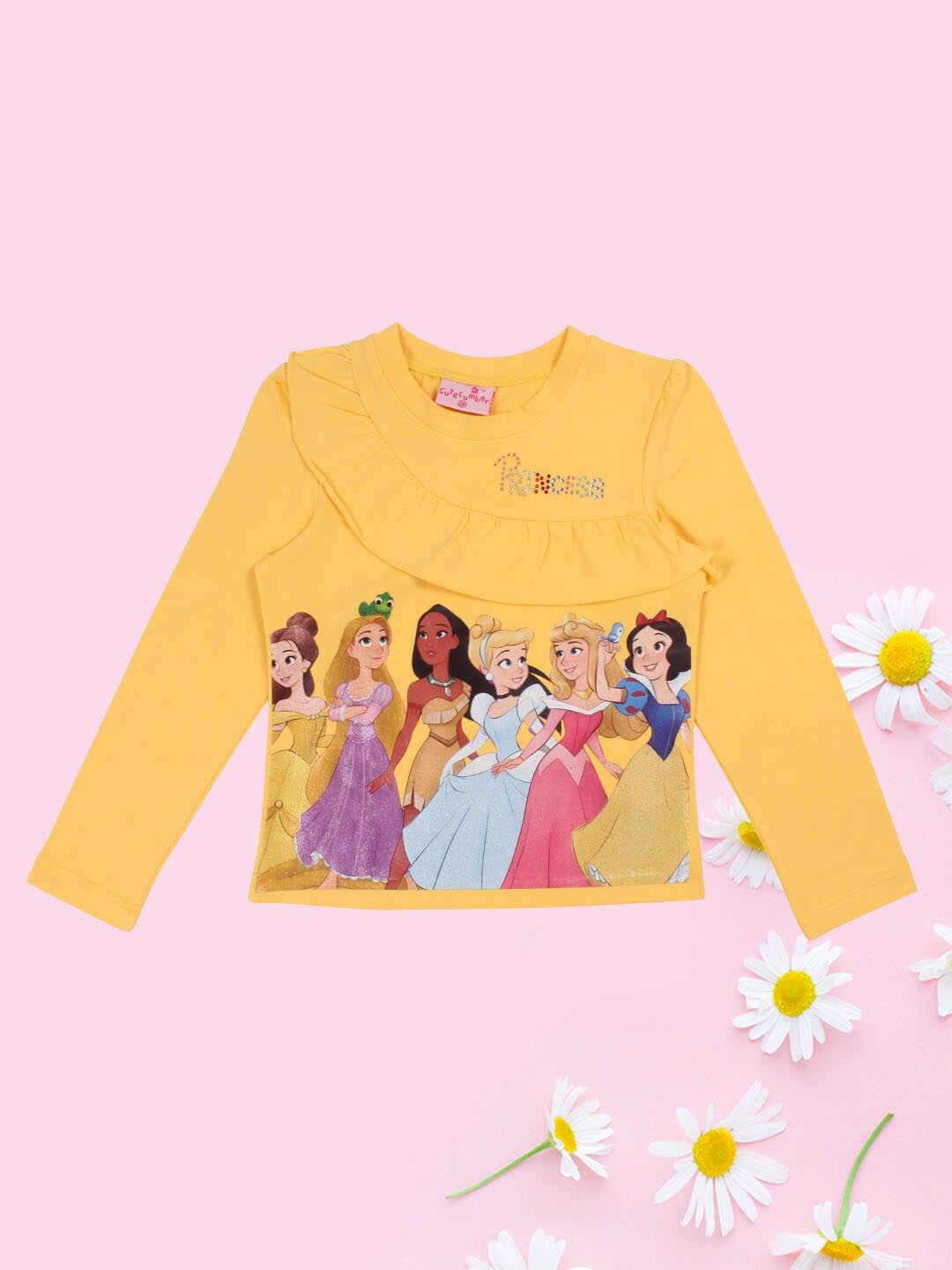 

CUTECUMBER Infant Girls Disney Princess Printed Top, Yellow