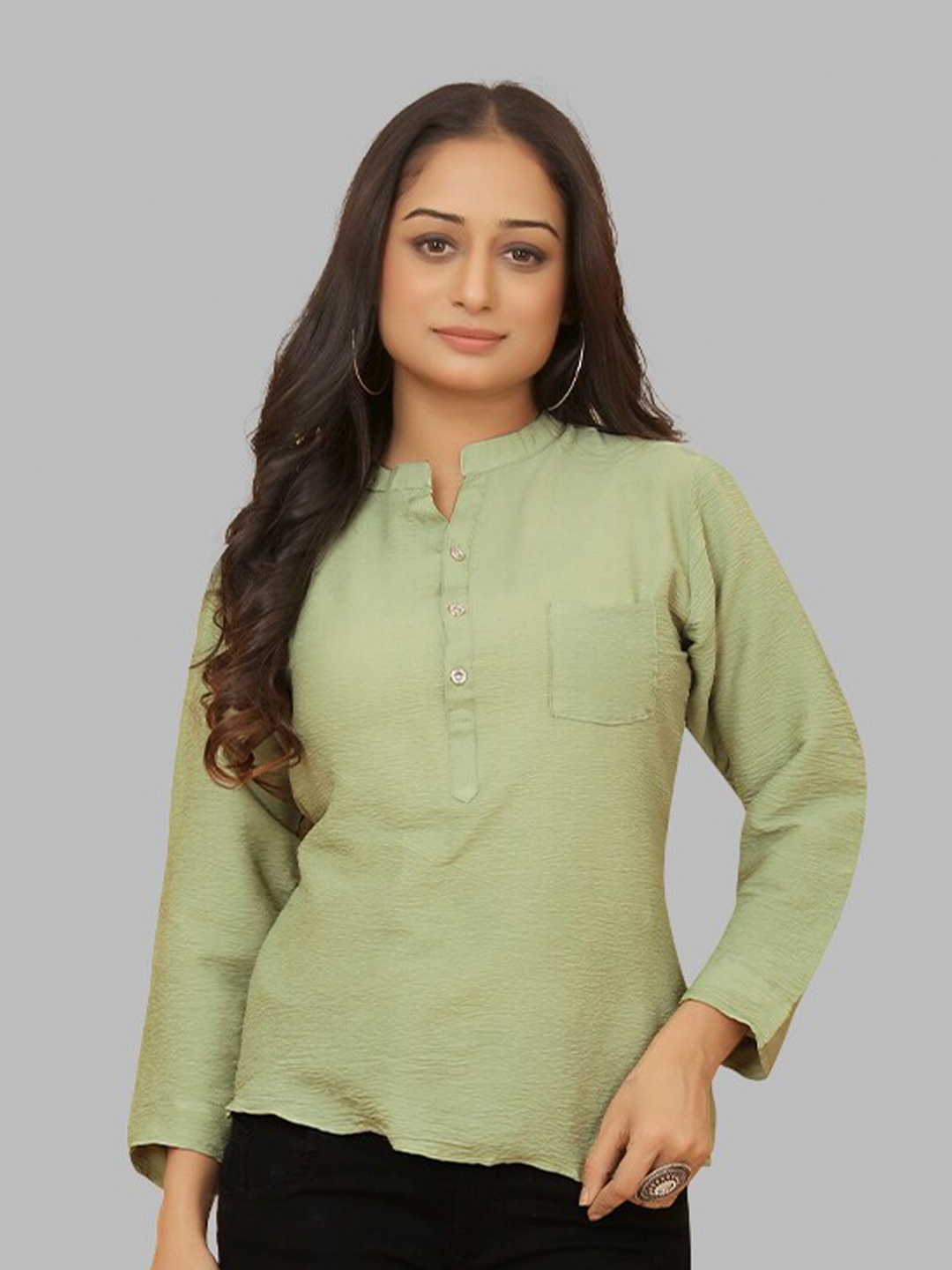 

PEACH PIPER Mandarin Collar Tunic, Green