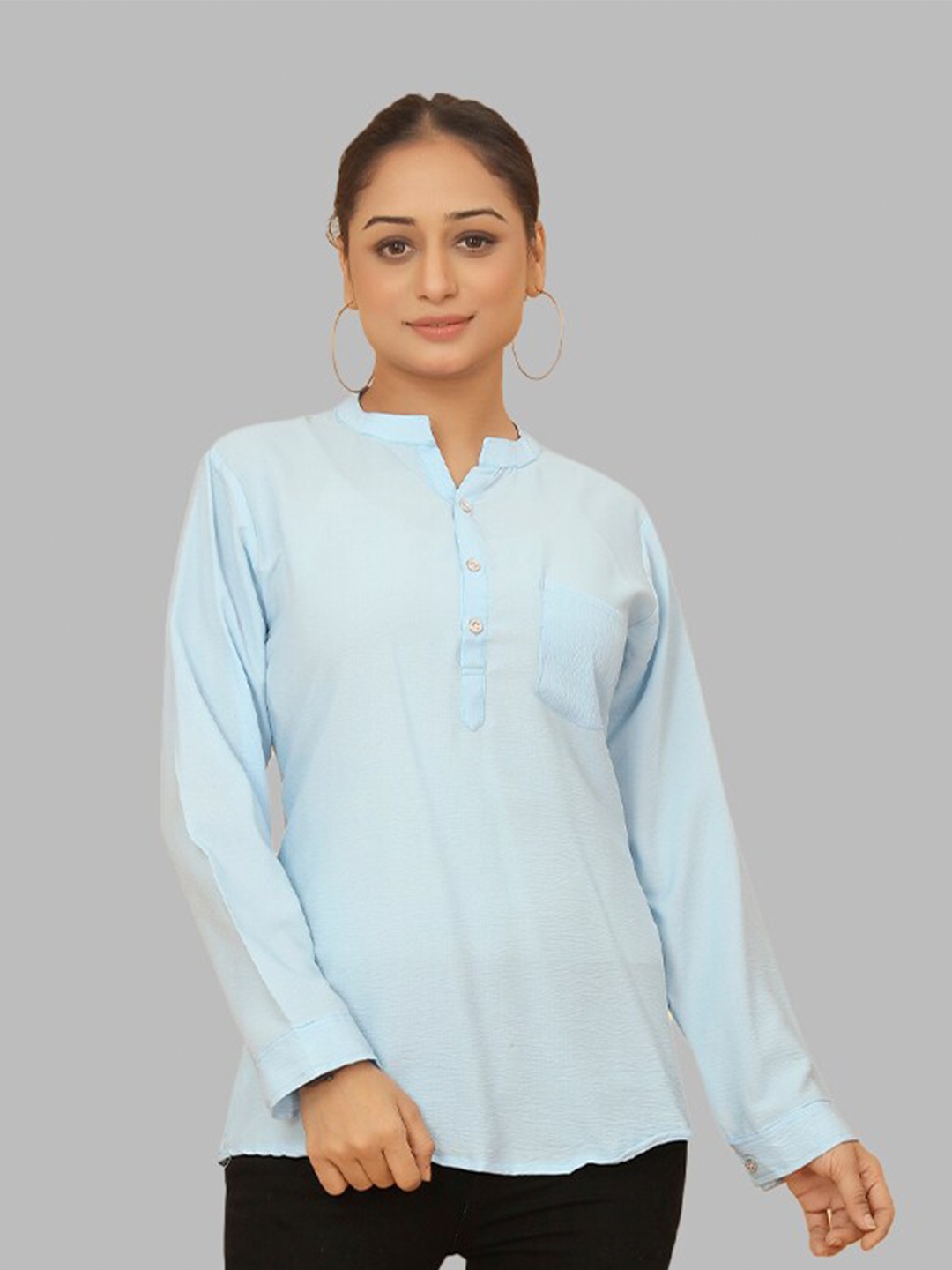 

PEACH PIPER Mandarin Collar Tunic, Blue