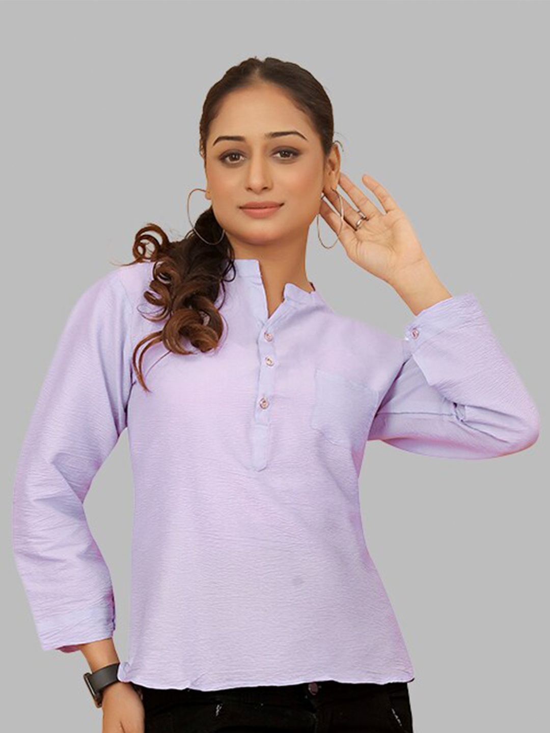 

PEACH PIPER Mandarin Collar Tunic, Purple