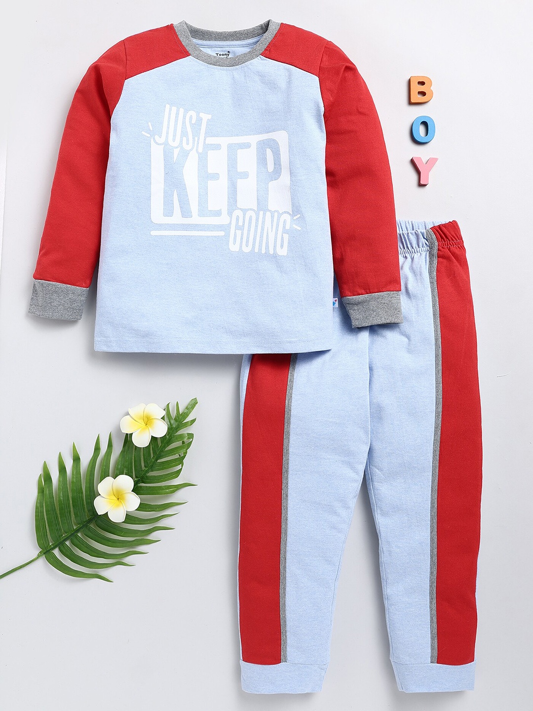 

Toonyport Boys Printed Pure Cotton T-shirt with Trousers, Blue