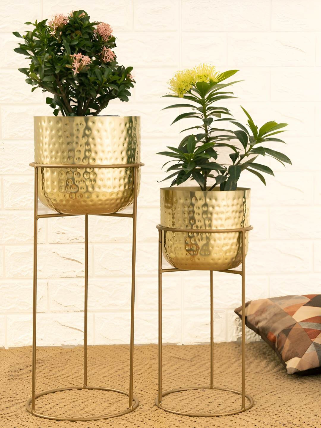 

HomeShastra Allura Gold Toned 2 Pieces Iron Planters with Stand