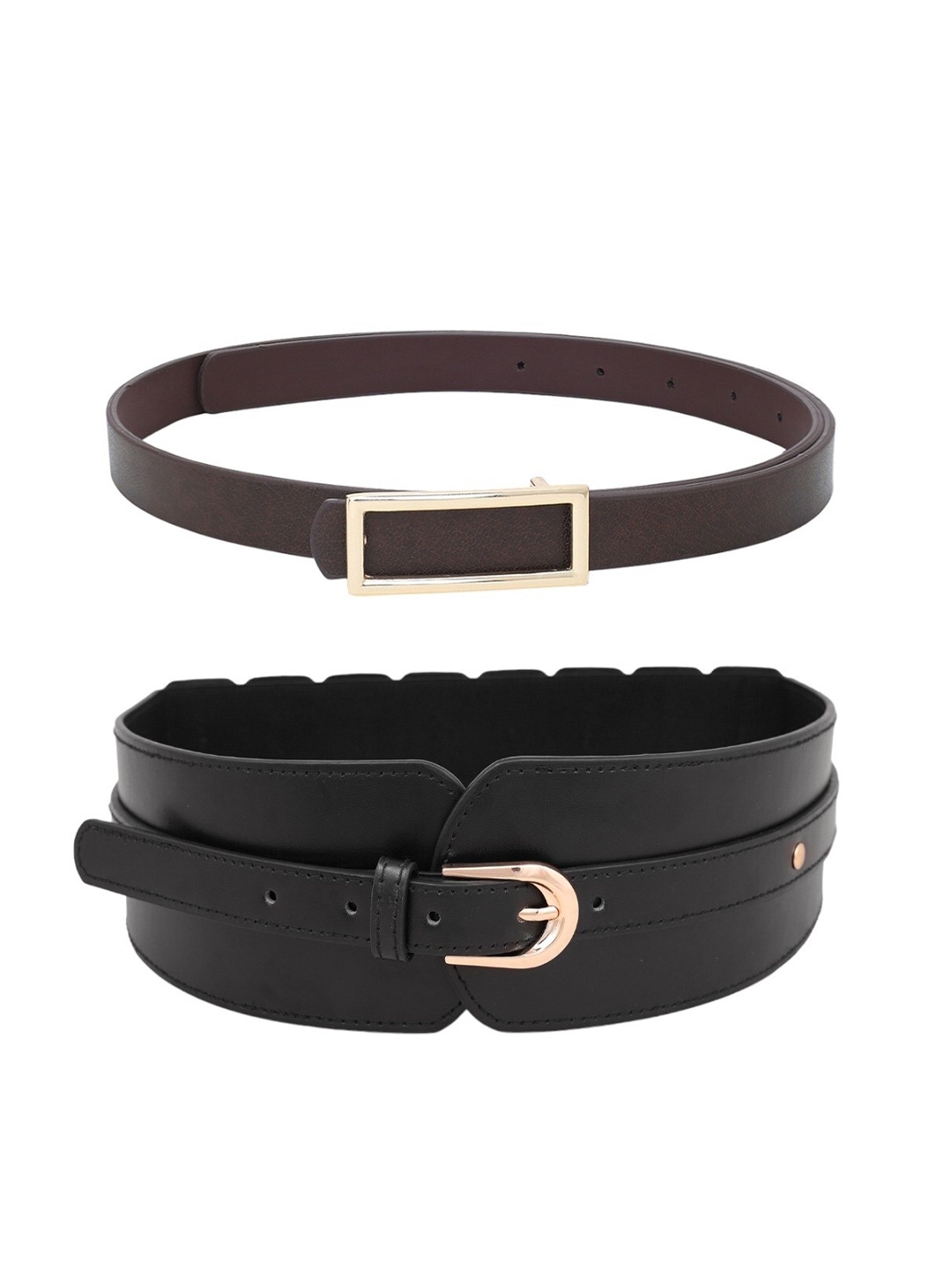 

CRUSSET Women Set Of 2 Textured Wide Belt, Black