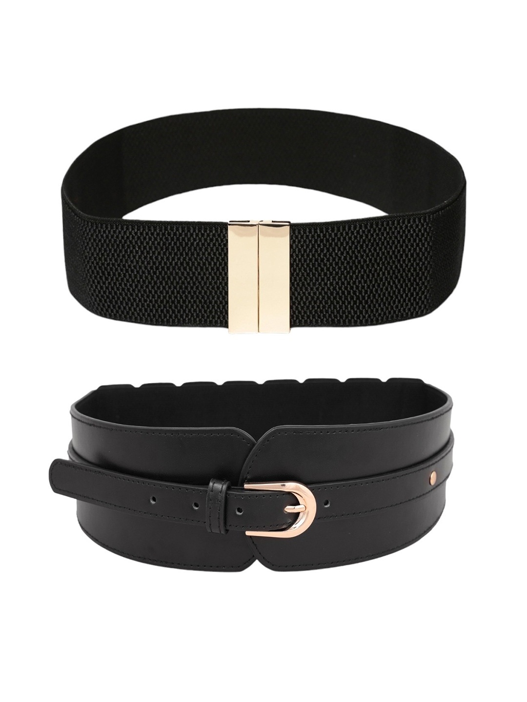 

CRUSSET Women Set Of 2 Wide Stretchable Belts, Black