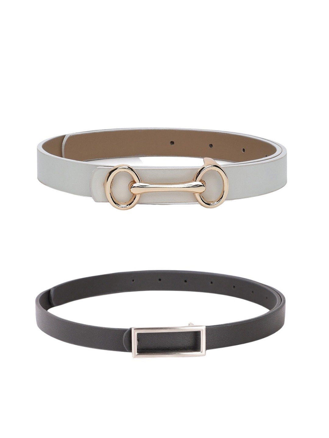 

CRUSSET Women Set Of 2 Textured Slim Belt, Black