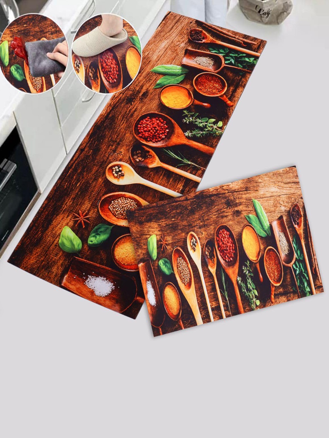 

HomeCloud Brown 2 Pieces Printed Rubber Non-Skid Kitchen Floor Mats