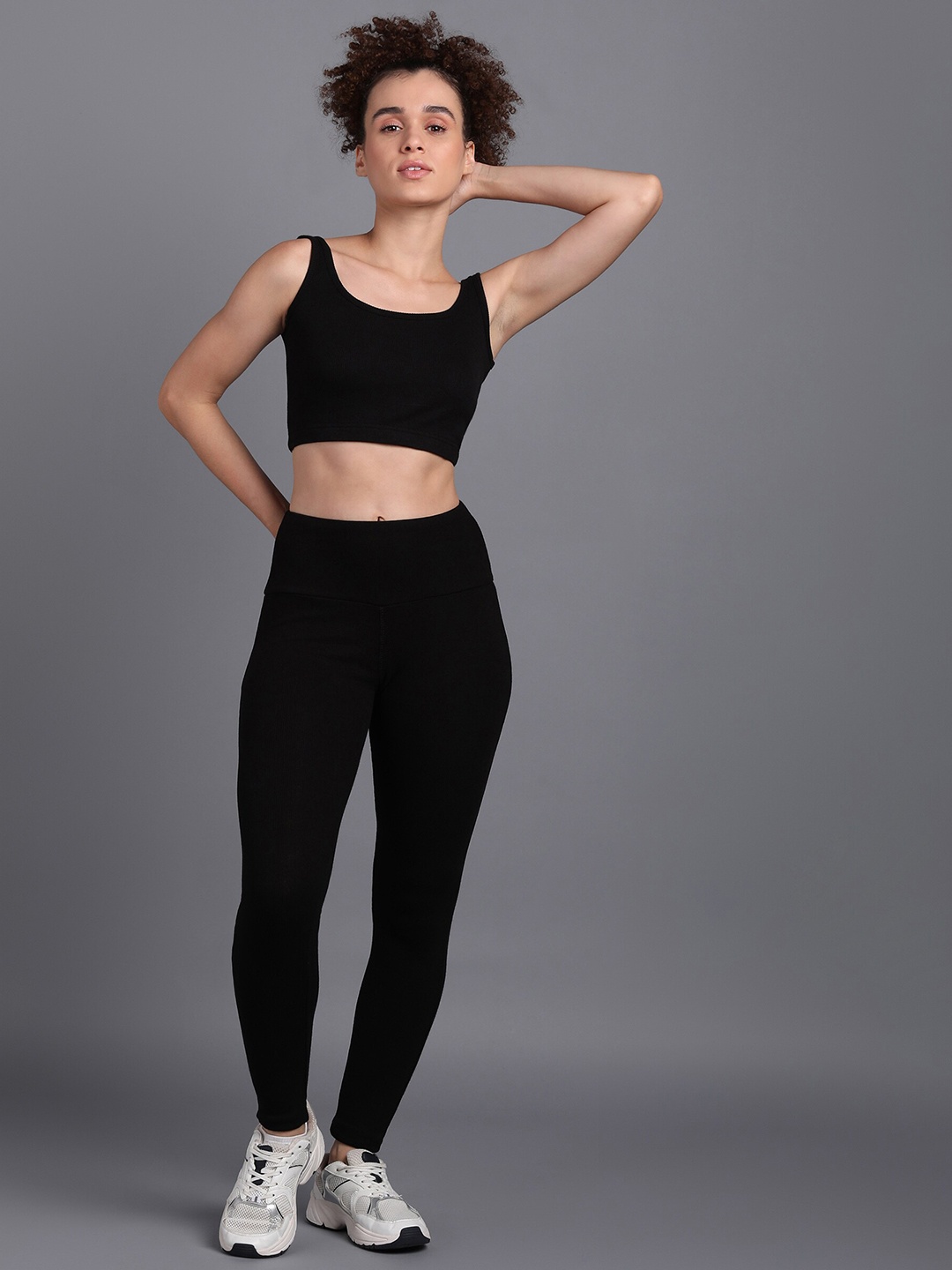 

Rock Paper Scissors Round Neck Top With Tights, Black
