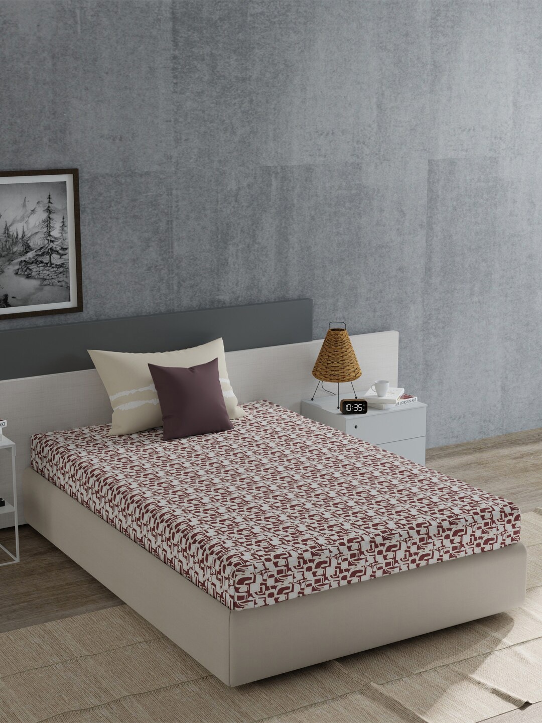 

TRIDENT Marley Red Everyday Flat 120TC Single Cotton Bedsheet Set, Brown
