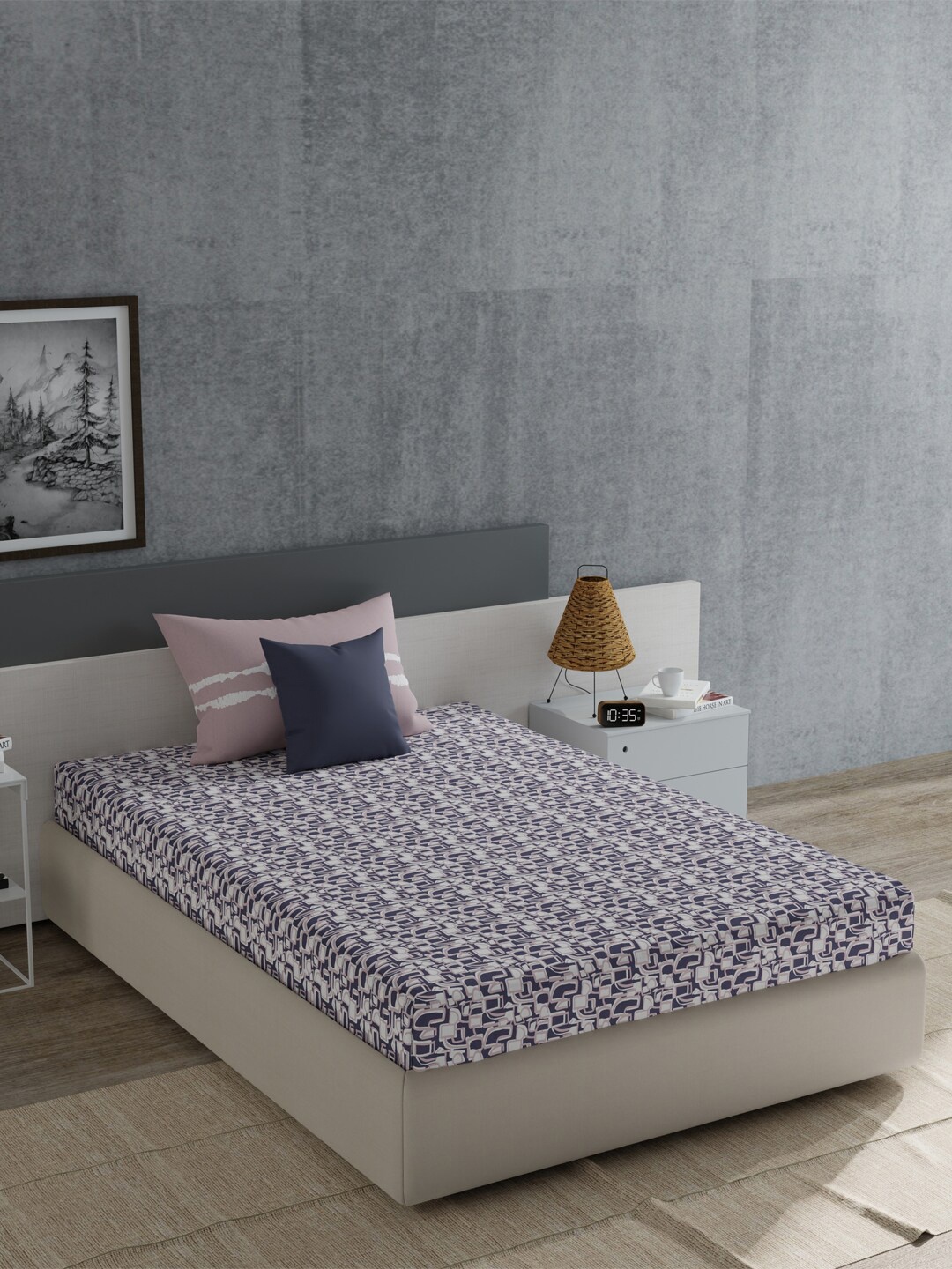 

MYTRIDENT Purple & White Abstract Cotton 120 TC Single Bedsheet with 1 Pillow Cover